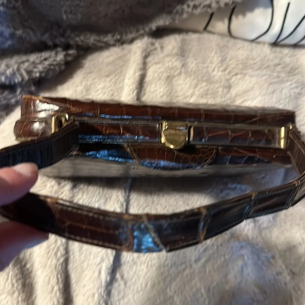Very Authentic Crocodile Satchel Purse with Antique Gold Color Clasp & Hardware